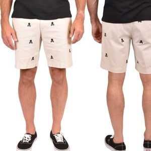 Vintage 1946 Skull Bones Embroidered Shorts Twill Stretch Tan Stone 30 Preppy